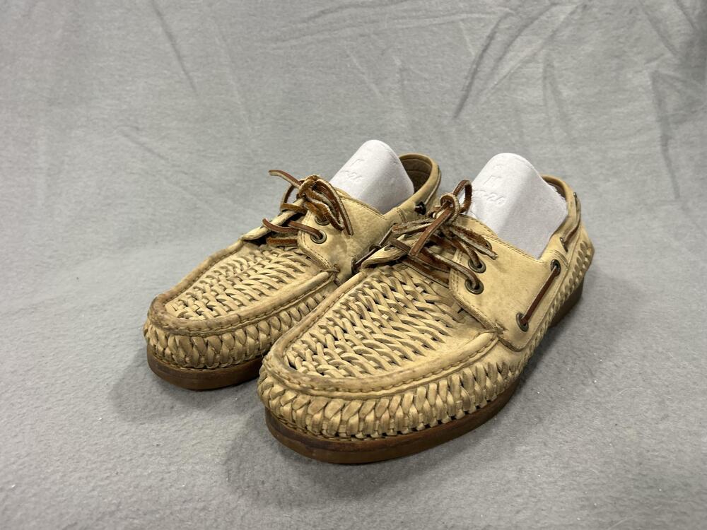 Frye Shoes Mens Size 8.5 Beige Leather Sully Woven Boat Loafers Casual Summer